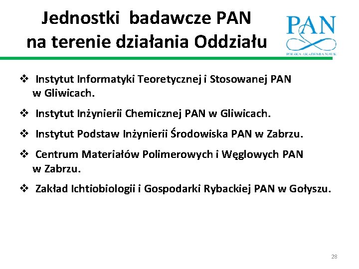 Jednostki badawcze PAN na terenie działania Oddziału v Instytut Informatyki Teoretycznej i Stosowanej PAN