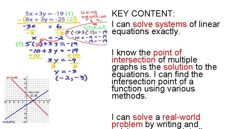KEY CONTENT: I can solve systems of linear equations exactly. I know the point
