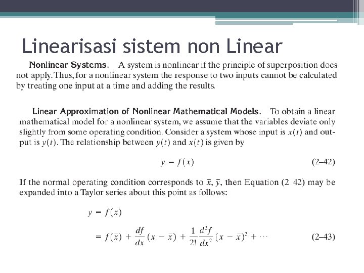 Linearisasi sistem non Linear Linearisasi sistem non Linear