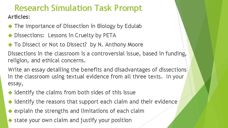 Research Simulation Task Prompt Articles: The Importance of Dissection in Biology by Edulab Dissections: