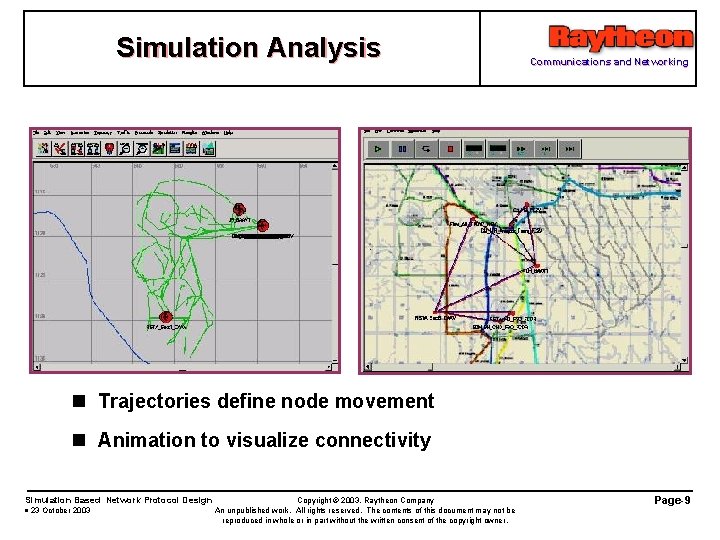 Simulation Analysis Communications and Networking n Trajectories define node movement n Animation to visualize