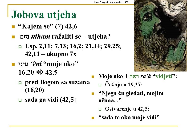 Marc Chagall, Job u molitvi, 1960 Jobova utjeha n n “Kajem se” (? )