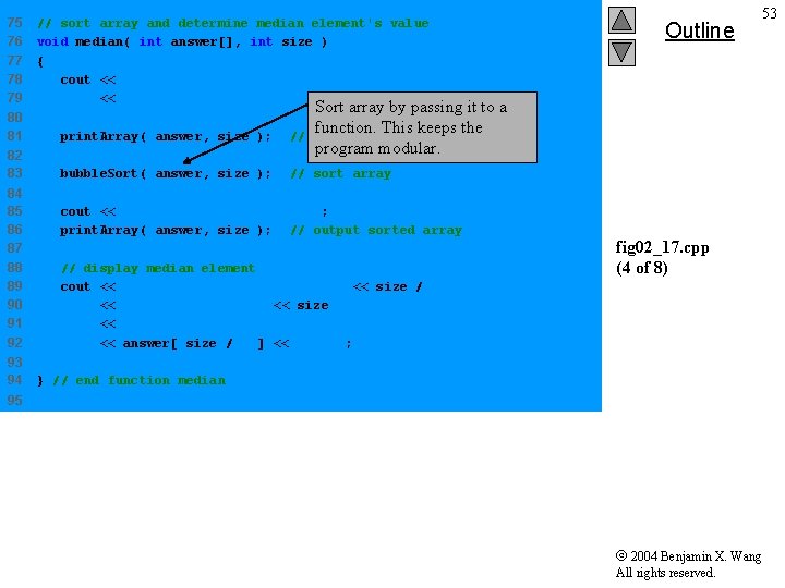 75 76 77 78 79 // sort array and determine median element's value void