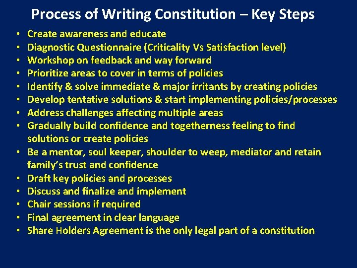 Process of Writing Constitution – Key Steps • • • • Create awareness and