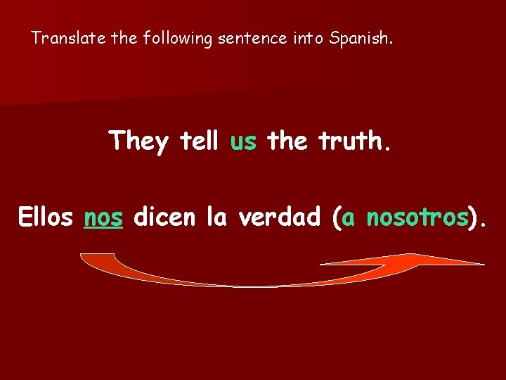 Translate the following sentence into Spanish. They tell us the truth. Ellos nos dicen