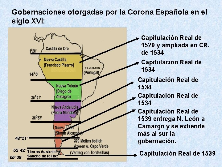 Gobernaciones otorgadas por la Corona Española en el siglo XVI: Capitulación Real de 1529