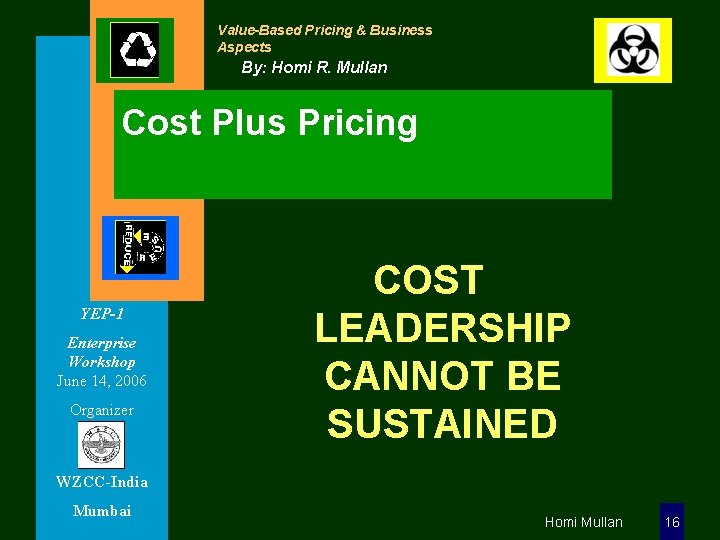 Value-Based Pricing & Business Aspects By: Homi R. Mullan Cost Plus Pricing YEP-1 Enterprise