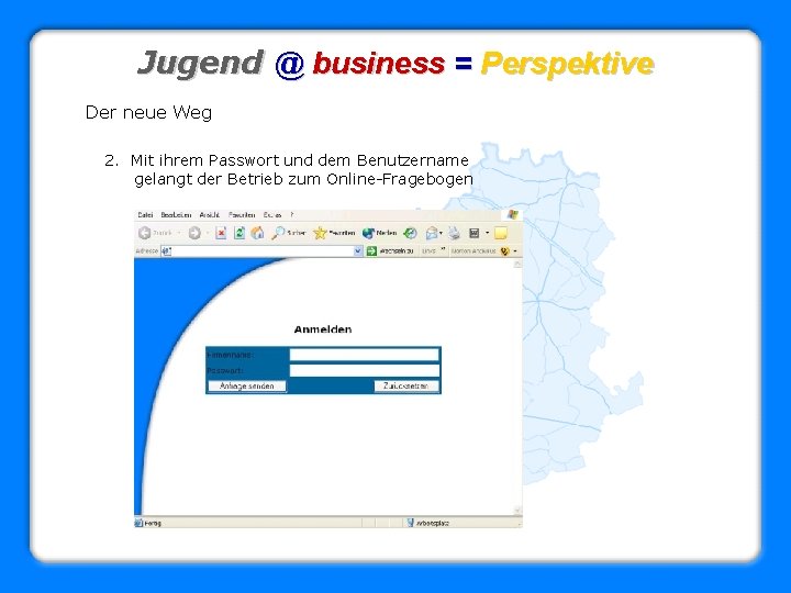 Jugend @ business = Perspektive Der neue Weg 2. Mit ihrem Passwort und dem