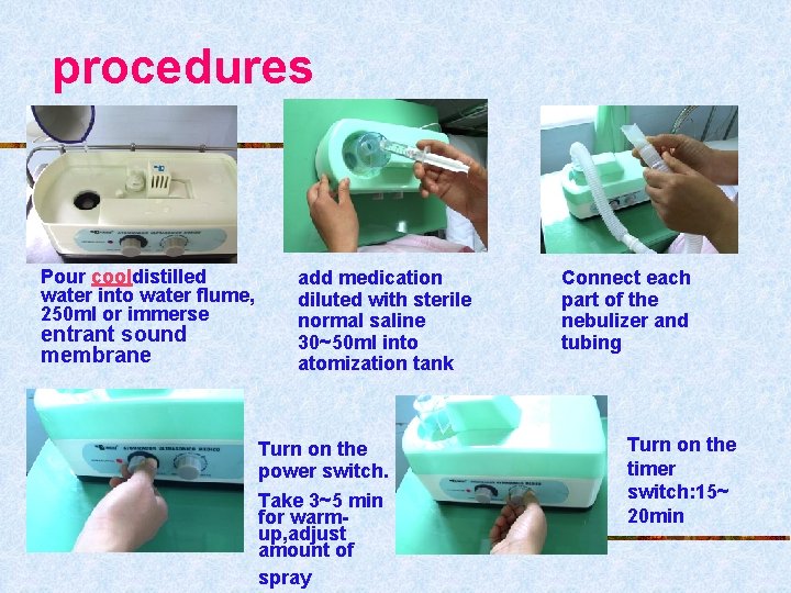 procedures Pour cooldistilled water into water flume, 250 ml or immerse entrant sound membrane