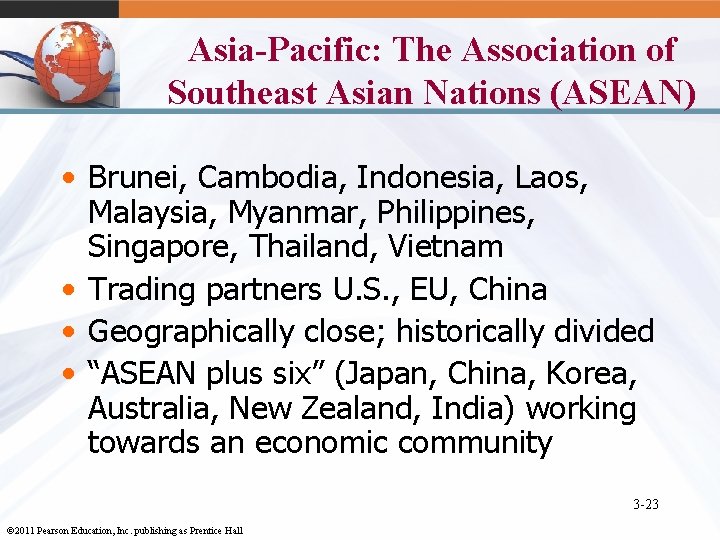 Asia-Pacific: The Association of Southeast Asian Nations (ASEAN) • Brunei, Cambodia, Indonesia, Laos, Malaysia,