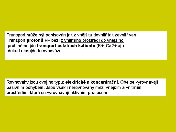 Transport může být popisován jak z vnějšku dovnitř tak zevnitř ven Transport protonů H+