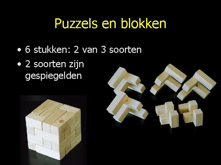 Puzzels en blokken • 6 stukken: 2 van 3 soorten • 2 soorten zijn