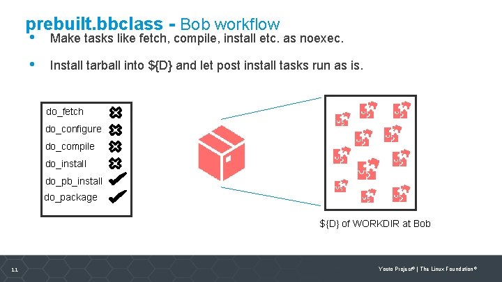 prebuilt. bbclass - Bob workflow • Make tasks like fetch, compile, install etc. as