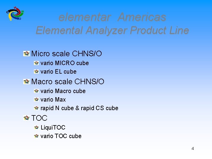 elementar Americas Elemental Analyzer Product Line Micro scale CHNS/O vario MICRO cube vario EL
