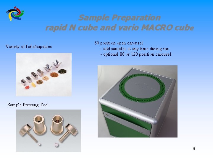 Sample Preparation rapid N cube and vario MACRO cube Variety of foils/capsules 60 position