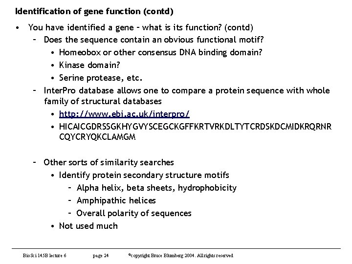 Identification of gene function (contd) • You have identified a gene – what is
