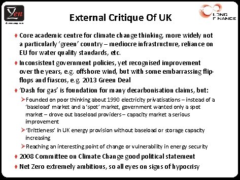 © Z/Yen Group, 2020 External Critique Of UK ♦ Core academic centre for climate