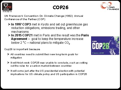 COP 26 © Z/Yen Group, 2020 UN Framework Convention On Climate Change (1992) Annual