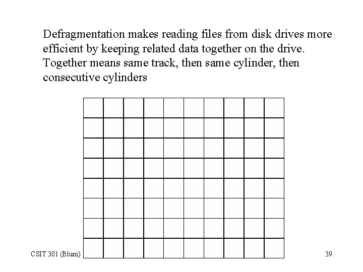 Defragmentation makes reading files from disk drives more efficient by keeping related data together