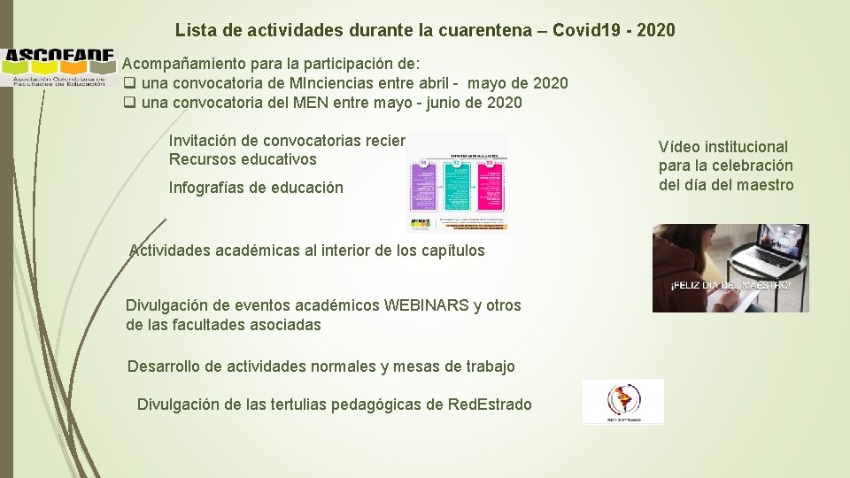 Lista de actividades durante la cuarentena – Covid 19 - 2020 Acompañamiento para la