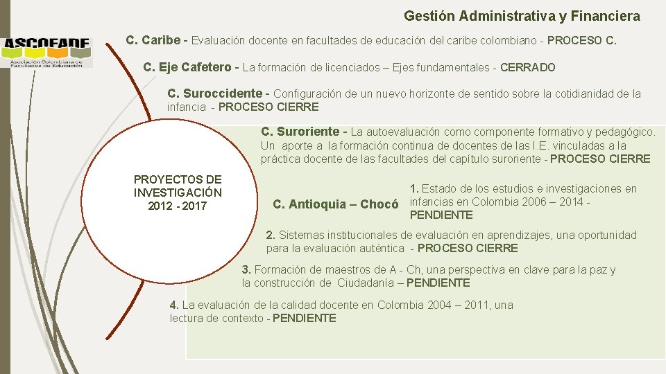 Gestión Administrativa y Financiera C. Caribe - Evaluación docente en facultades de educación del