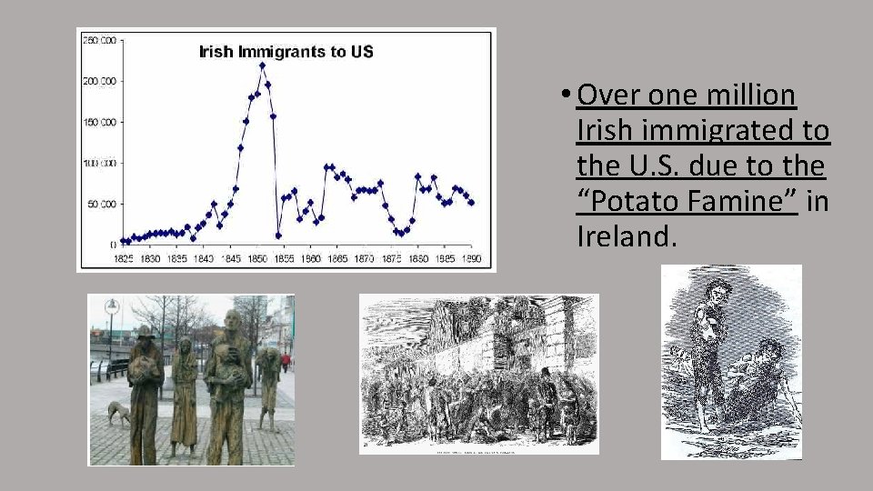  • Over one million Irish immigrated to the U. S. due to the