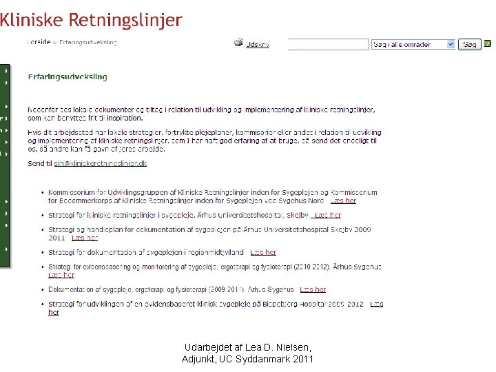 Implementeringstrategi Århus Universitetshospital Skejby Udarbejdet af Lea D. Nielsen, Adjunkt, UC Syddanmark 2011 