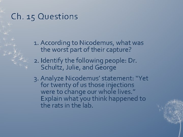 Ch. 15 Questions 1. According to Nicodemus, what was the worst part of their