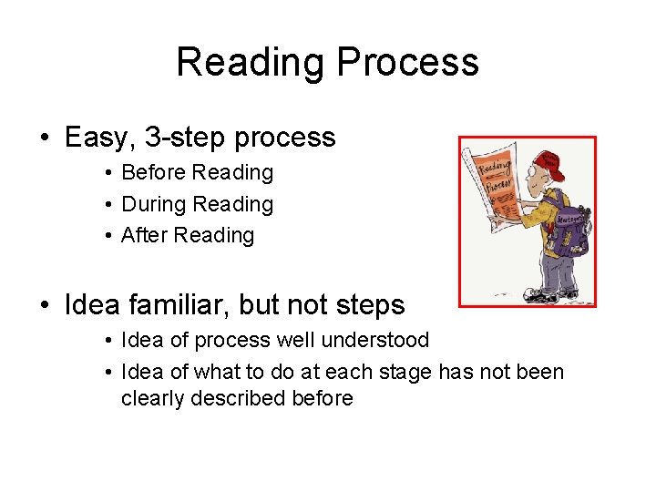 Reading Process • Easy, 3 -step process • Before Reading • During Reading •