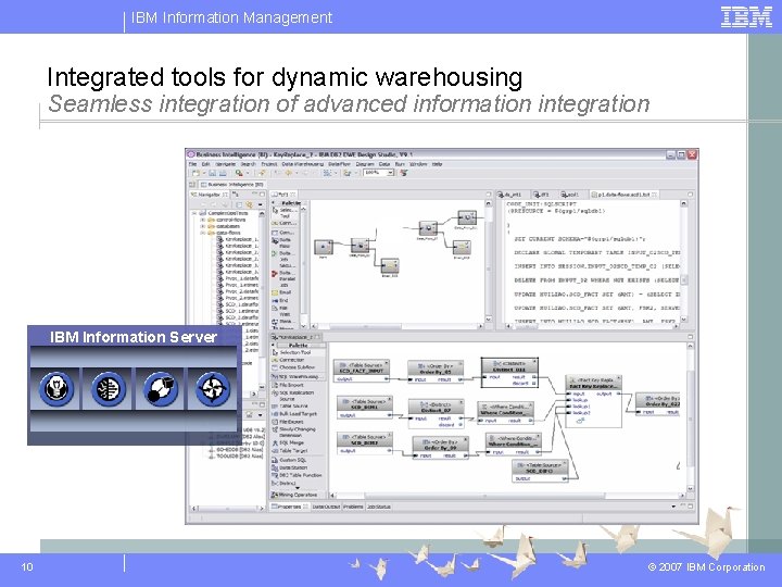 IBM Information Management Integrated tools for dynamic warehousing Seamless integration of advanced information integration IBM Information Management Integrated tools for dynamic warehousing Seamless integration of advanced information integration