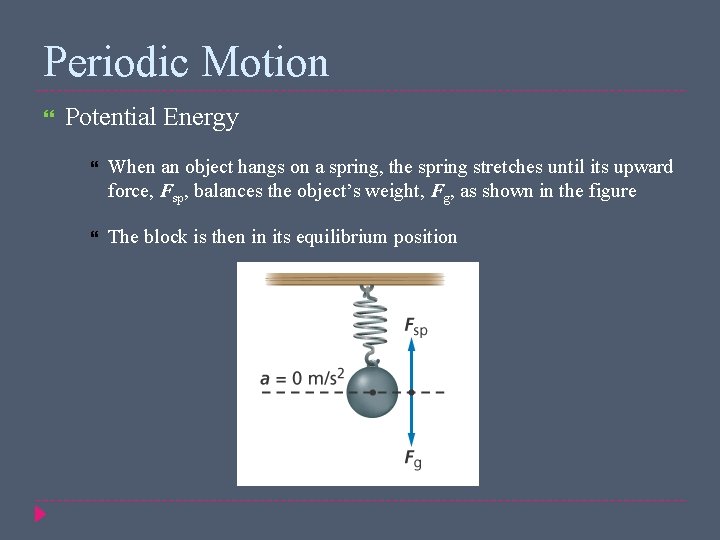 Periodic Motion Potential Energy When an object hangs on a spring, the spring stretches