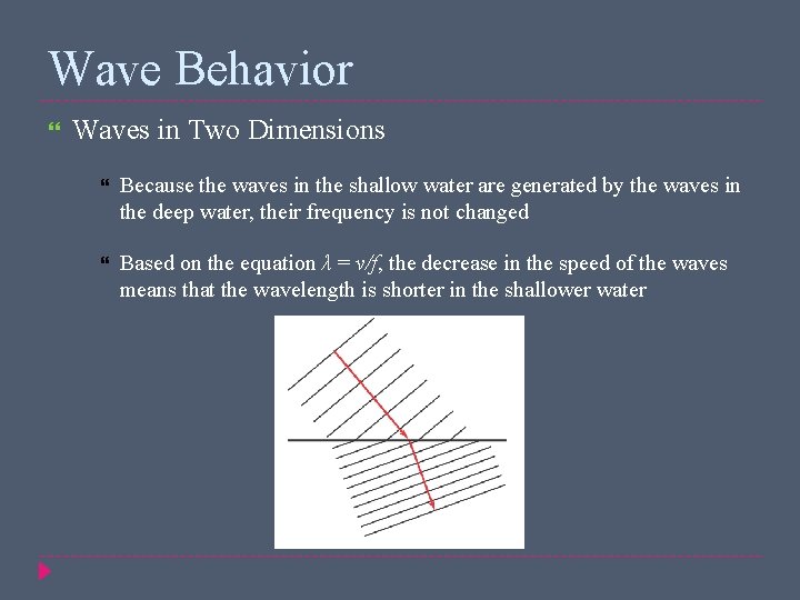 Wave Behavior Waves in Two Dimensions Because the waves in the shallow water are