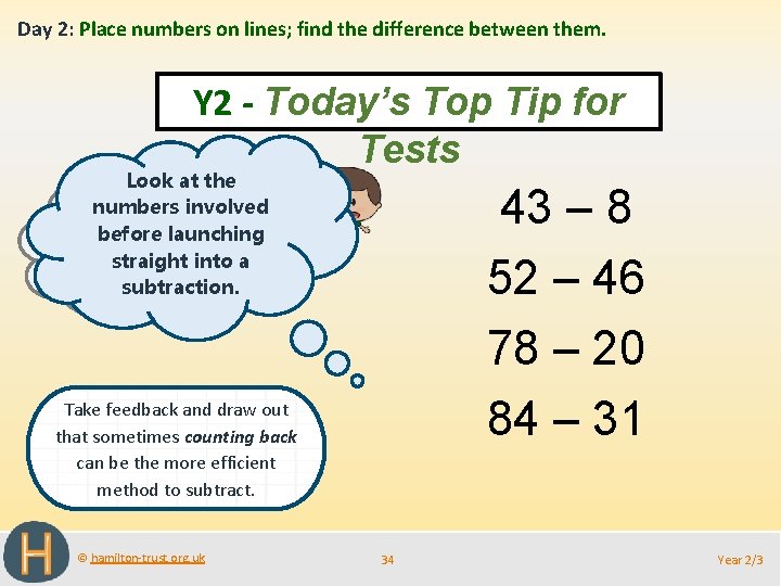 Day 2: Place numbers on lines; find the difference between them. Y 2 -
