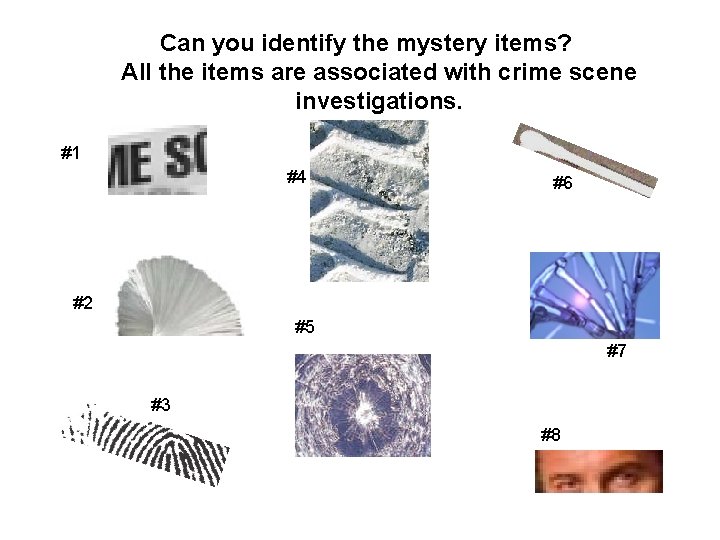 Can you identify the mystery items? All the items are associated with crime scene
