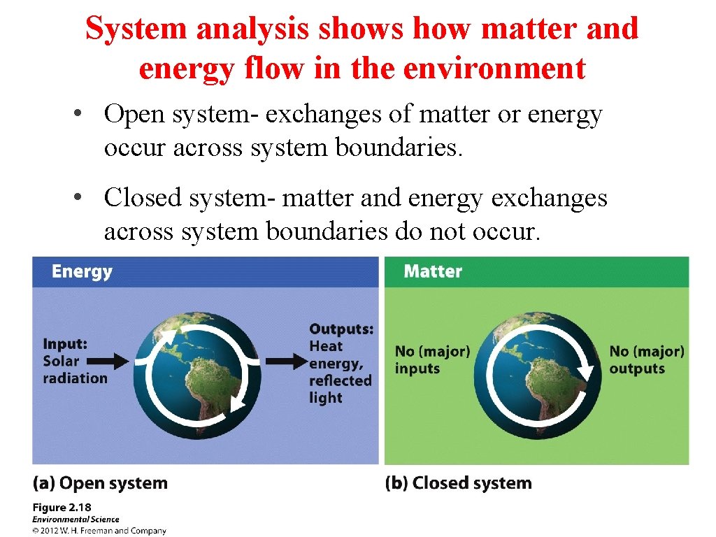 System analysis shows how matter and energy flow in the environment • Open system-