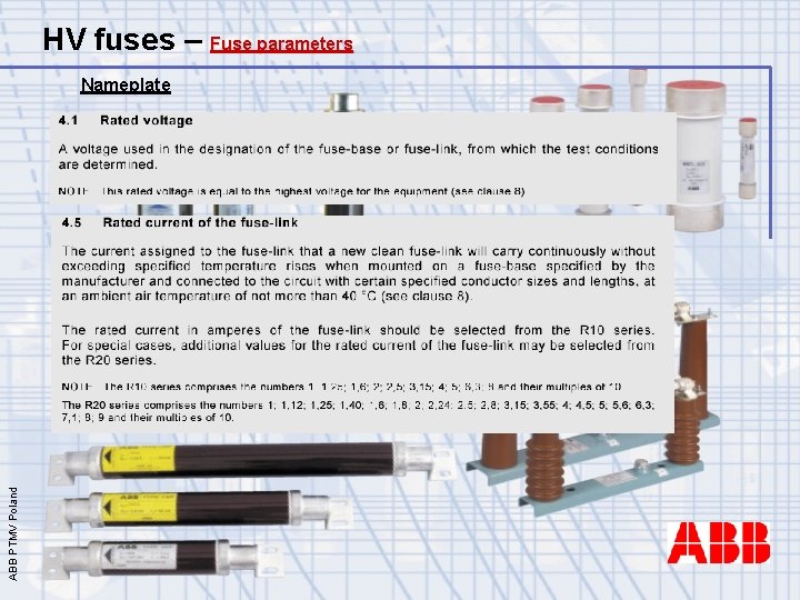 HV fuses – Fuse parameters ABB PTMV Poland Nameplate 