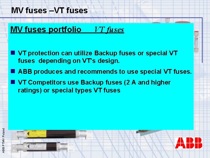 MV fuses –VT fuses MV fuses portfolio VT fuses n VT protection can utilize