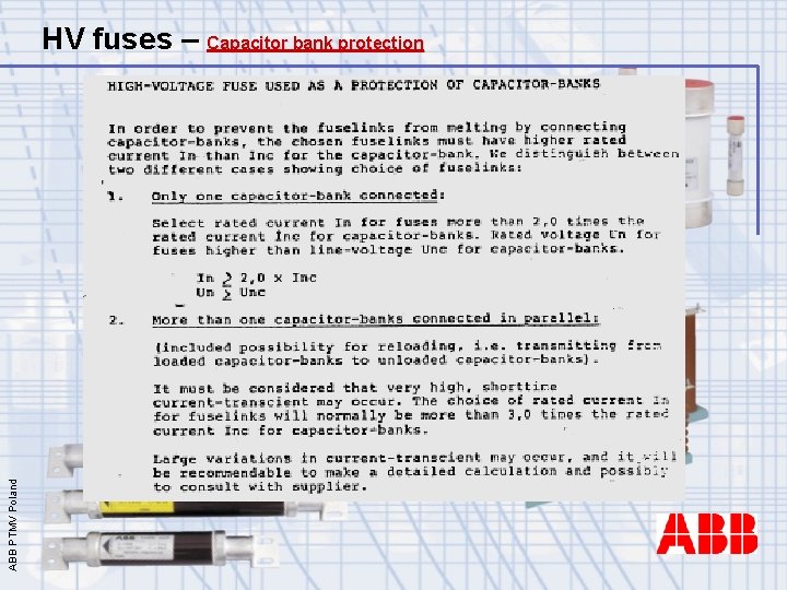 ABB PTMV Poland HV fuses – Capacitor bank protection 