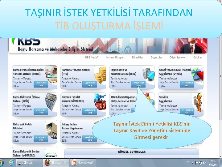 TAŞINIR İSTEK YETKİLİSİ TARAFINDAN TİB OLUŞTURMA İŞLEMİ Taşınır İstek Birimi Yetkilisi KBS’nin Taşınır Kayıt