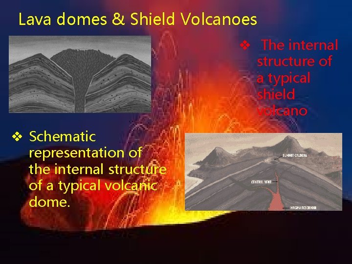 Lava domes & Shield Volcanoes v The internal structure of a typical shield volcano