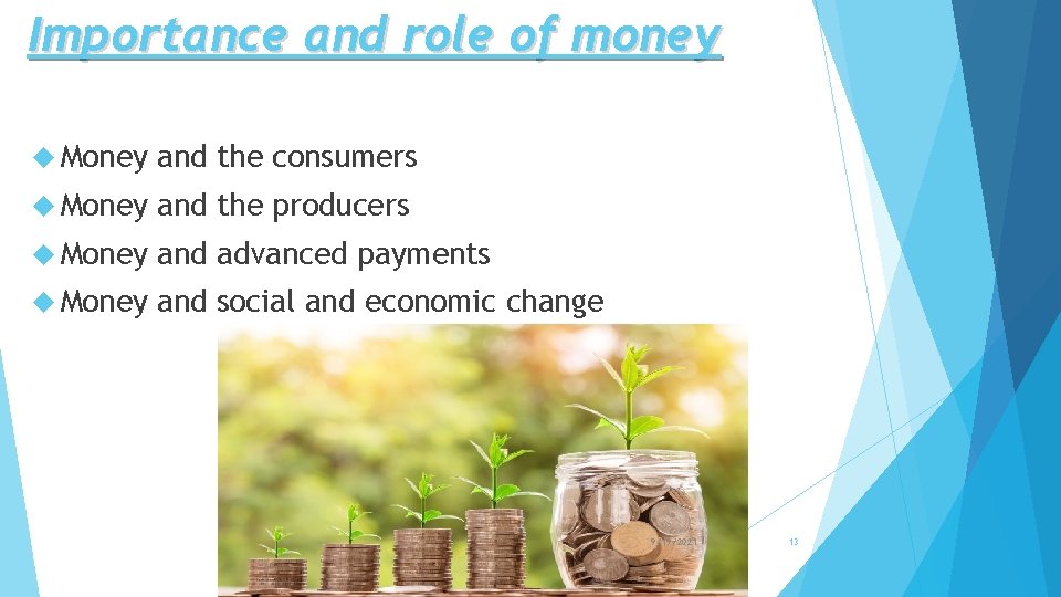 Importance and role of money Money and the consumers Money and the producers Money