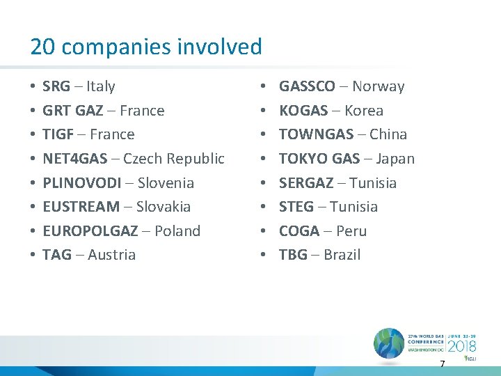 20 companies involved • • SRG – Italy GRT GAZ – France TIGF –