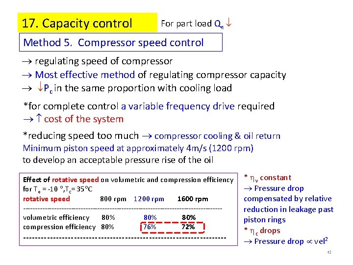 17. Capacity control For part load Qe Method 5. Compressor speed control regulating speed 17. Capacity control For part load Qe Method 5. Compressor speed control regulating speed