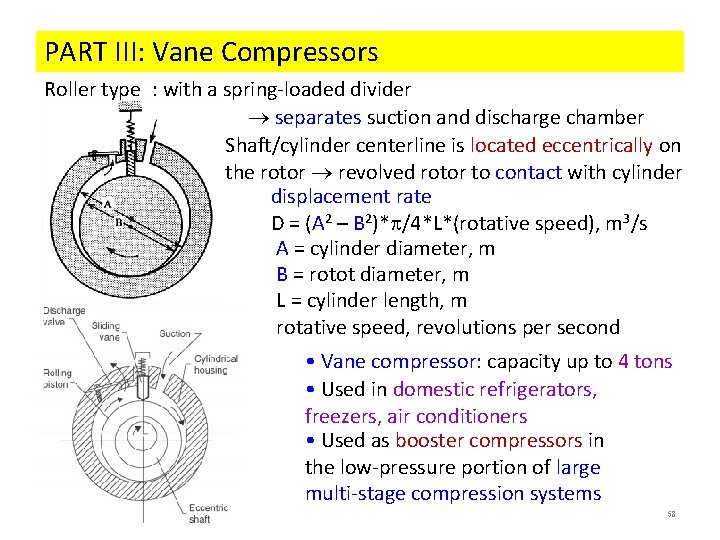 PART III: Vane Compressors Roller type : with a spring-loaded divider separates suction and PART III: Vane Compressors Roller type : with a spring-loaded divider separates suction and