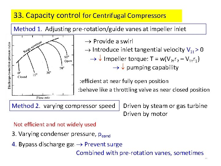 33. Capacity control for Centrifugal Compressors Method 1. Adjusting pre-rotation/guide vanes at impeller inlet 33. Capacity control for Centrifugal Compressors Method 1. Adjusting pre-rotation/guide vanes at impeller inlet