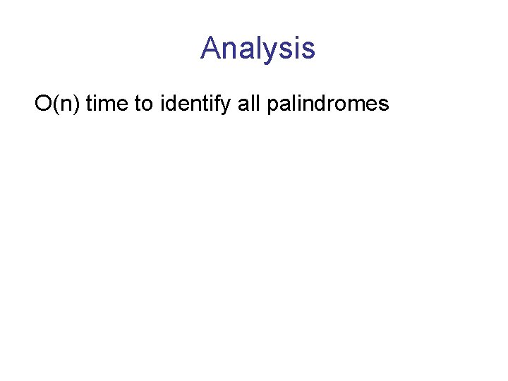 Analysis O(n) time to identify all palindromes 
