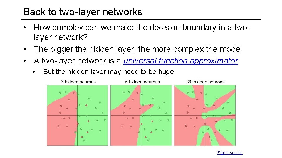 Back to two-layer networks • How complex can we make the decision boundary in