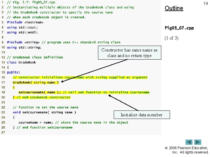 Outline 19 fig 03_07. cpp (1 of 3) Constructor has same name as class