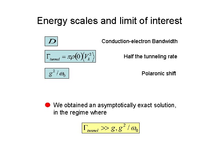 Energy scales and limit of interest Conduction-electron Bandwidth Half the tunneling rate Polaronic shift