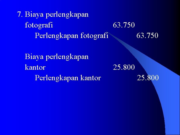 7. Biaya perlengkapan fotografi 63. 750 Perlengkapan fotografi 63. 750 Biaya perlengkapan kantor Perlengkapan